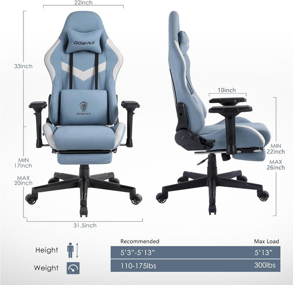 Dowinx 6668 Gaming Chair Breathable Fabric with Footrest Blue 
