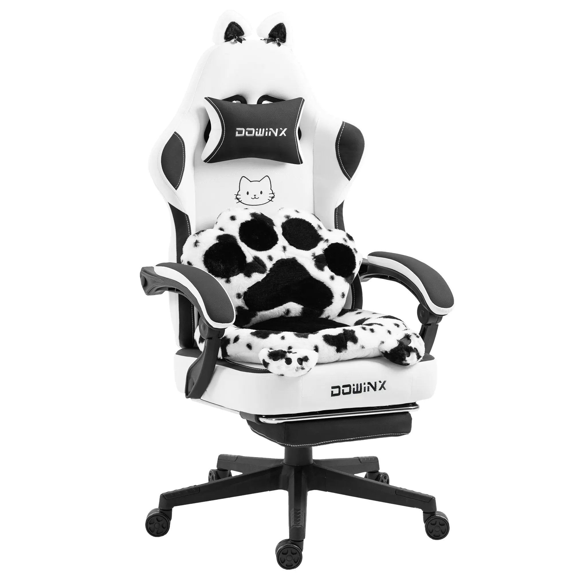 Dowinx Gaming Chair Cute with Cat Ears Paw Lumbar and Cushion