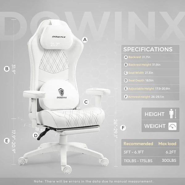 Dowinx Gaming Chair Heated Massage, Ergonomic Comfort, Reclining