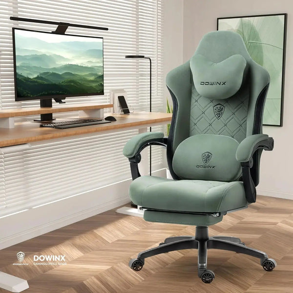 Dowinx Gaming Chair with Pocket Spring Cushion and Hanger, Massage Gaming Chair, PU Leather with Headrest, Ergonomic Office Chair with Footrest, 135 kg for Adults, Black and White Dowinx Gaming Chair with Pocket Spring Cushion and Hanger, Massage Gaming Chair, PU Leather with Headrest, Ergonomic Office Chair with Footrest, 135 kg for Adults, Black and White
