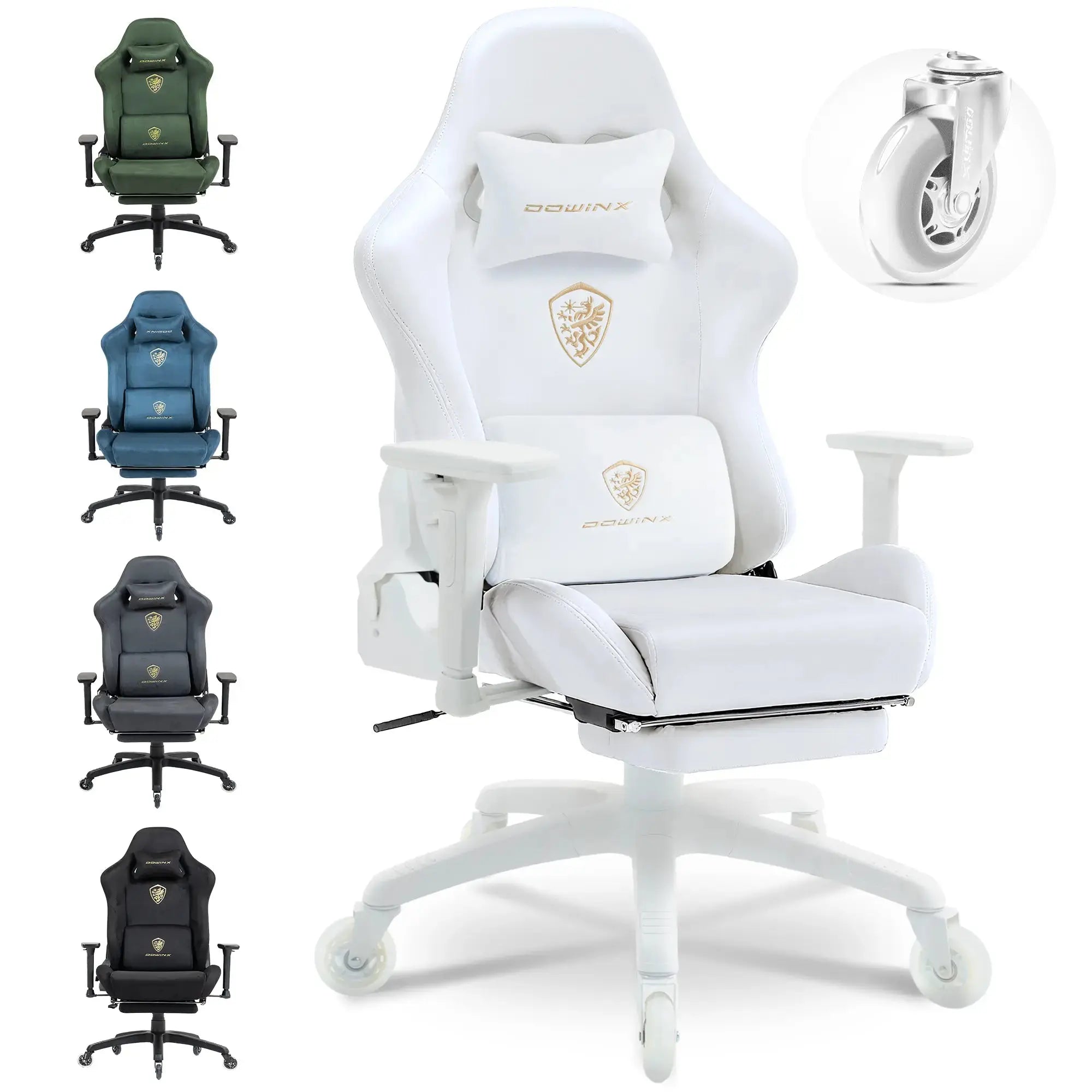 Dowinx Luxury Gaming Chair White with 3D Arms, Footrest & Silent