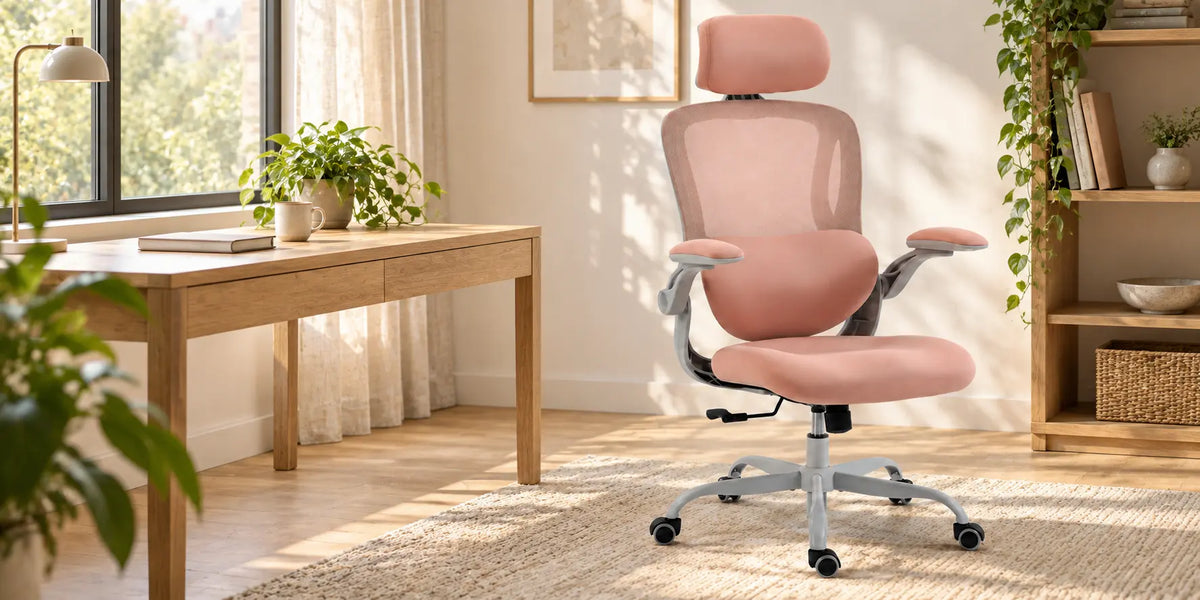 Dowinx LS-66W9A ergonomic mesh office chair in a warm home workspace