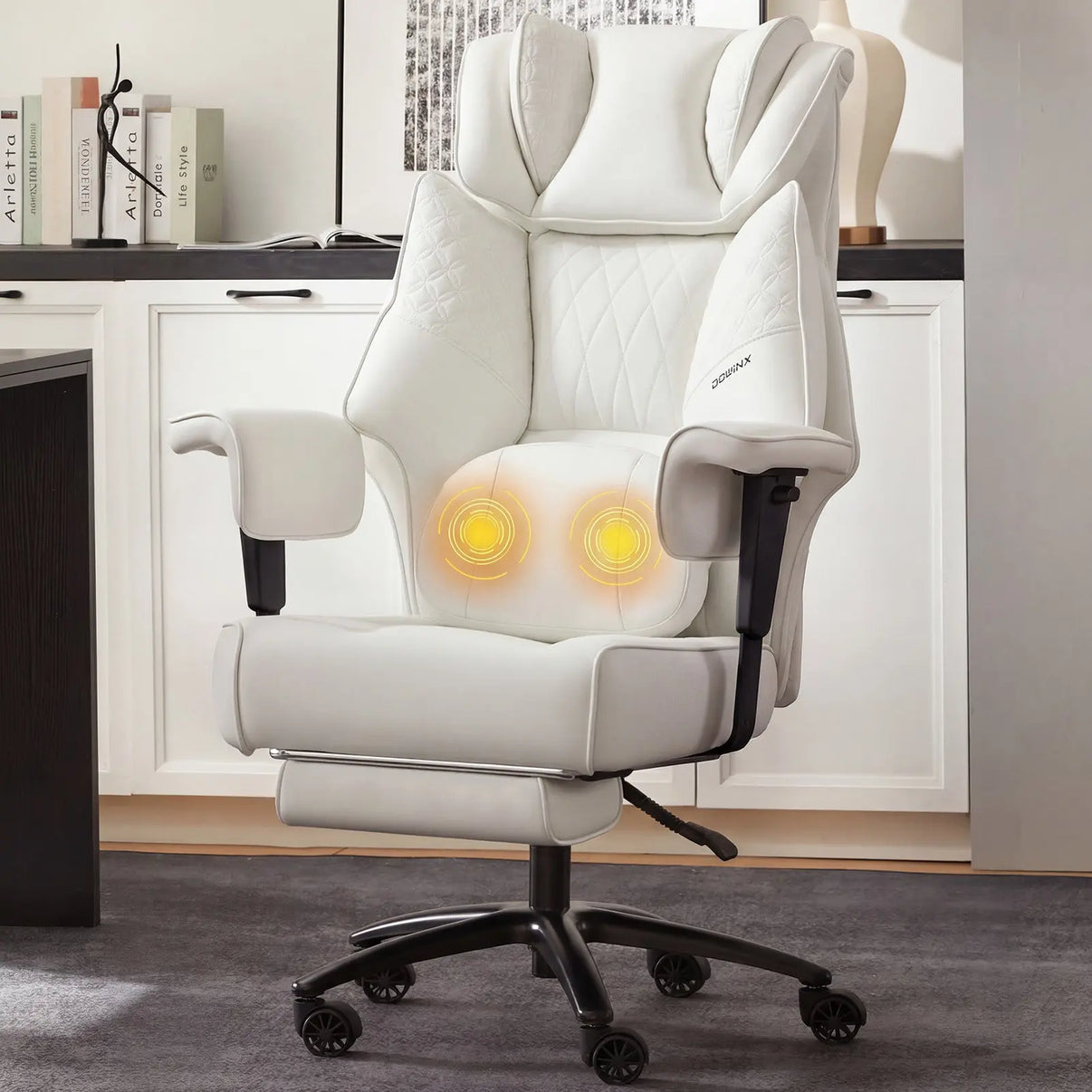 Office Chair QL-66B3 - White（PU） - Big & Tall Massage Boss Chair for Work & Relax | Dowinx QL