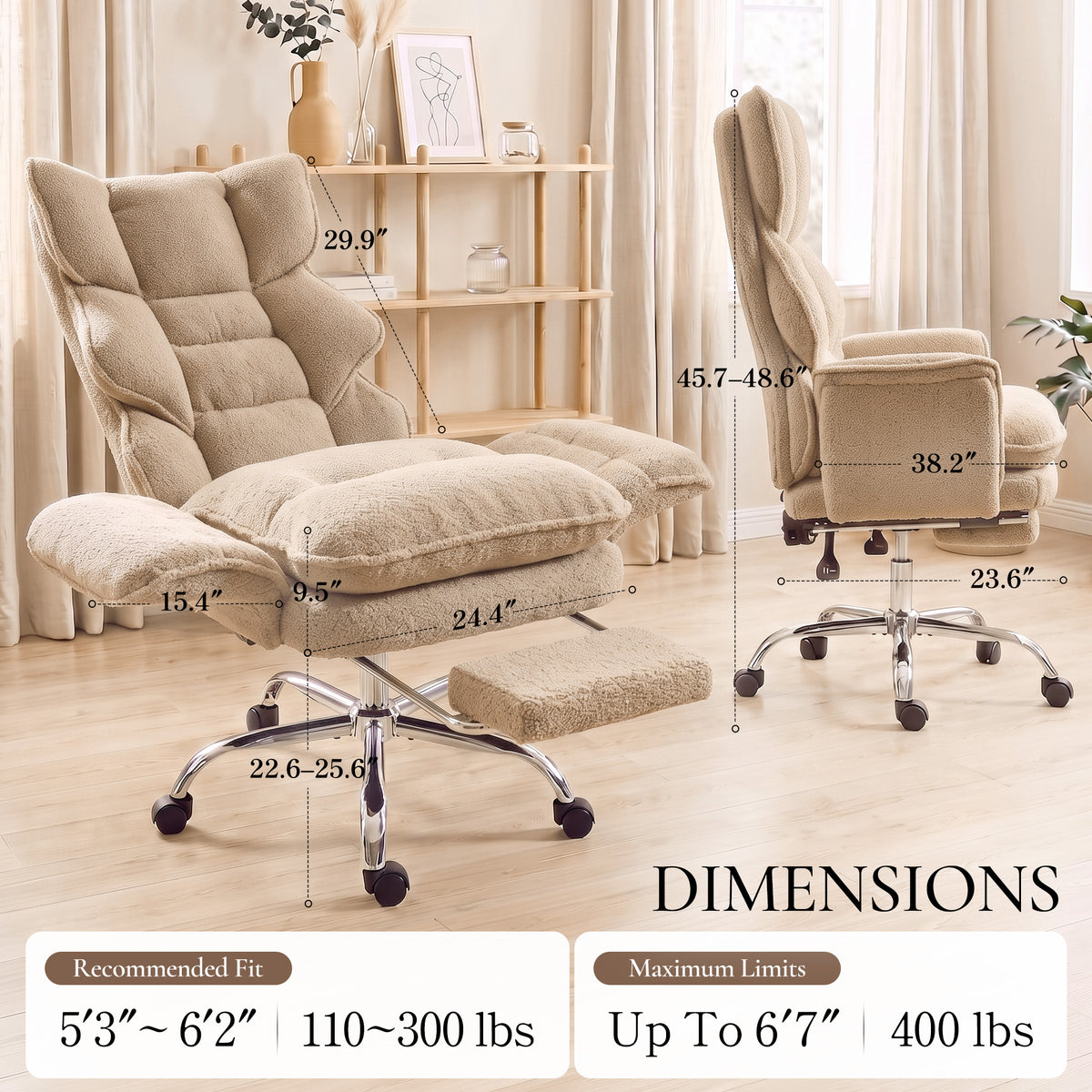 Dowinx CozyNest office chair dimensions, seat width, backrest height and recommended fit