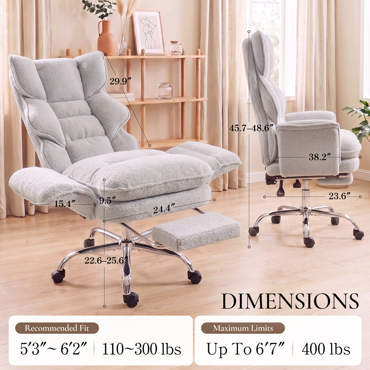 Dowinx CozyNest office chair dimensions, seat width, backrest height and recommended fit