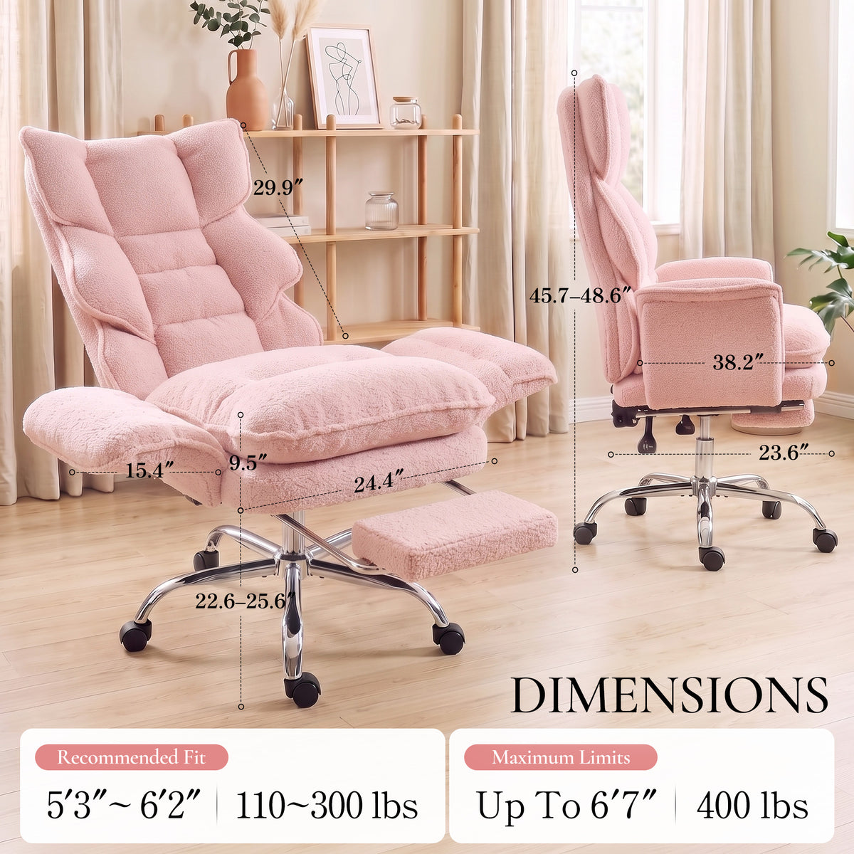 Dowinx CozyNest office chair dimensions, seat width, backrest height and recommended fit