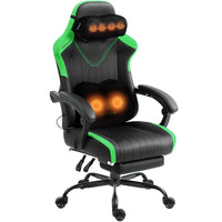 Dowinx Shiatsu Massage Gaming Chair with Footrest – Ergonomic Leather Recliner | 66D59A - Black & Green