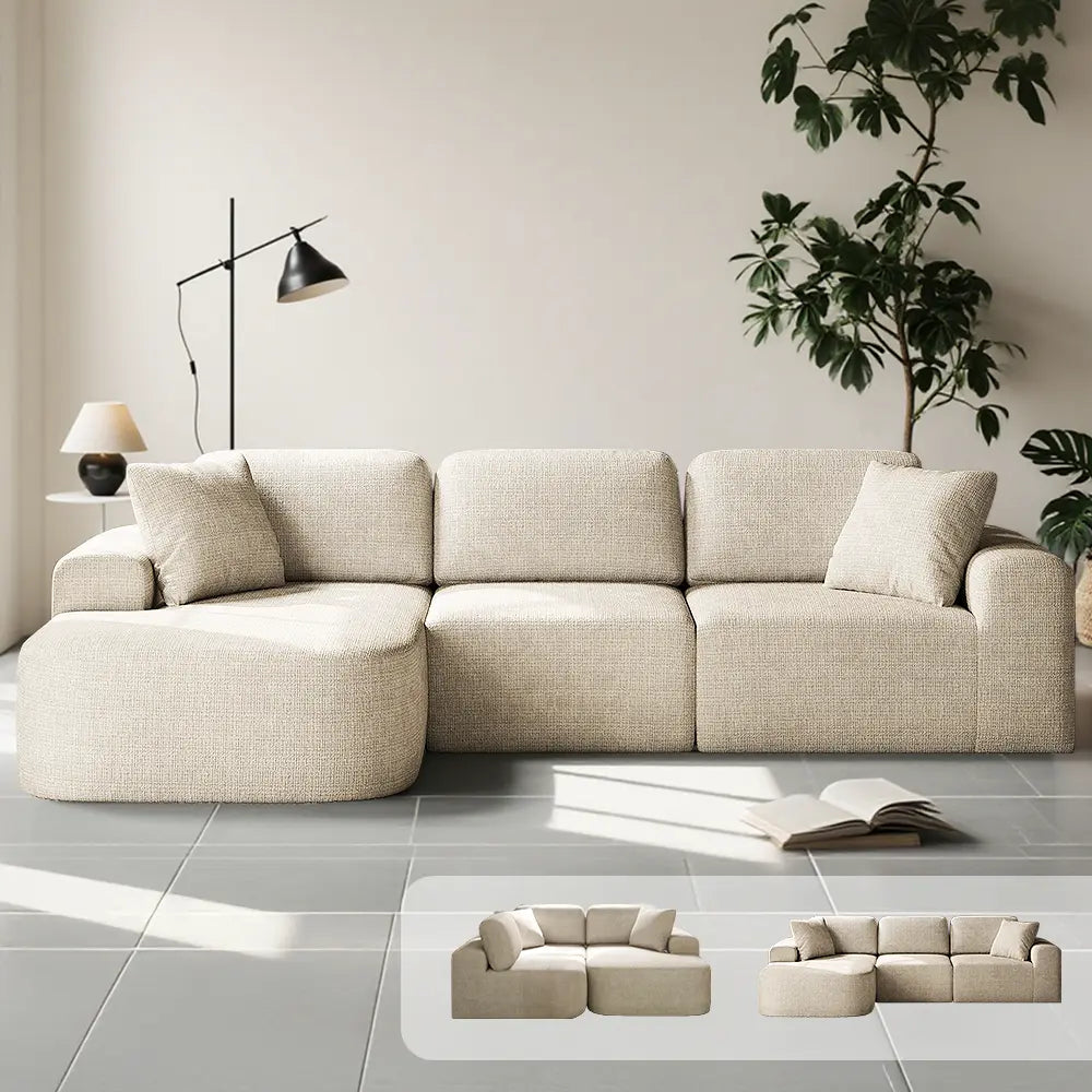 Dowinx 107'' Modular Sofa Couch with Chaise-Charcoal-Khaki Beige DOWINX