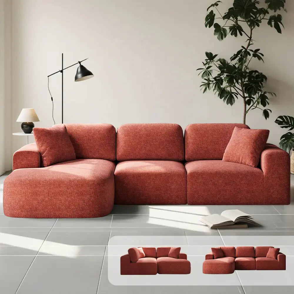 Dowinx 107'' Modular Sofa Couch with Chaise-Rust Red DOWINX