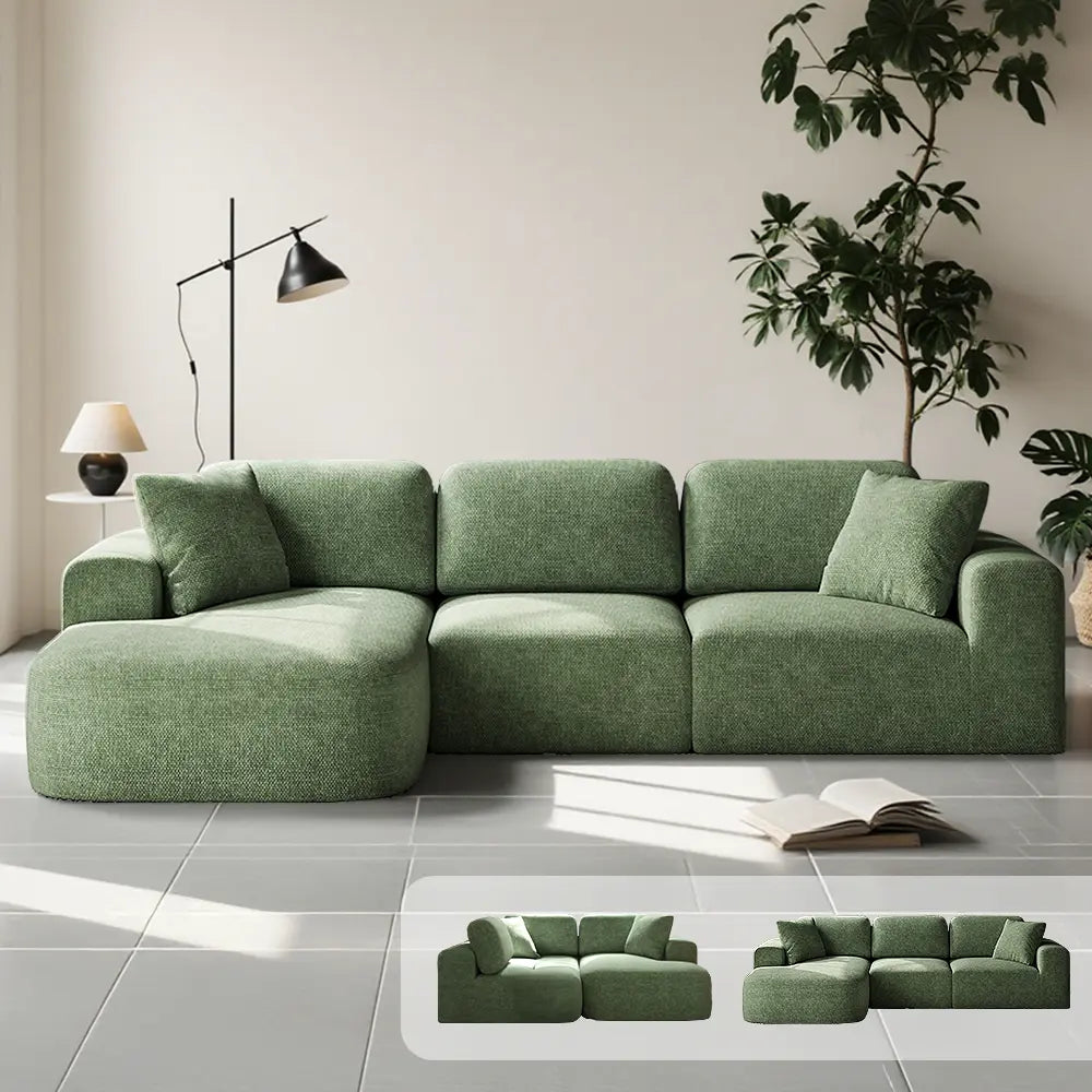 Dowinx 107'' Modular Sofa Couch with Chaise-Charcoal-Forest Green DOWINX