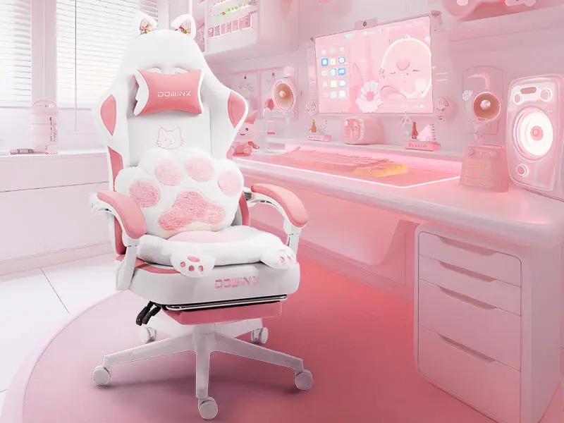 Dowinx Gaming Chair Cute with Cat Ears and Massage Lumbar for Girl ...