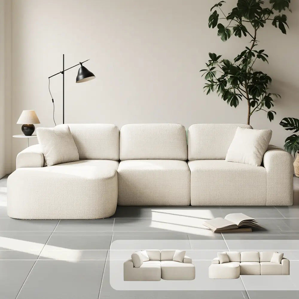 Dowinx 107'' Modular Sofa Couch with Chaise-Charcoal-Ivory White DOWINX