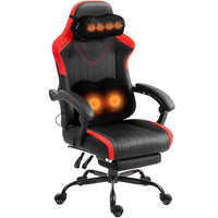 Dowinx Shiatsu Massage Gaming Chair with Footrest – Ergonomic Leather Recliner | 66D59A - Black & red
