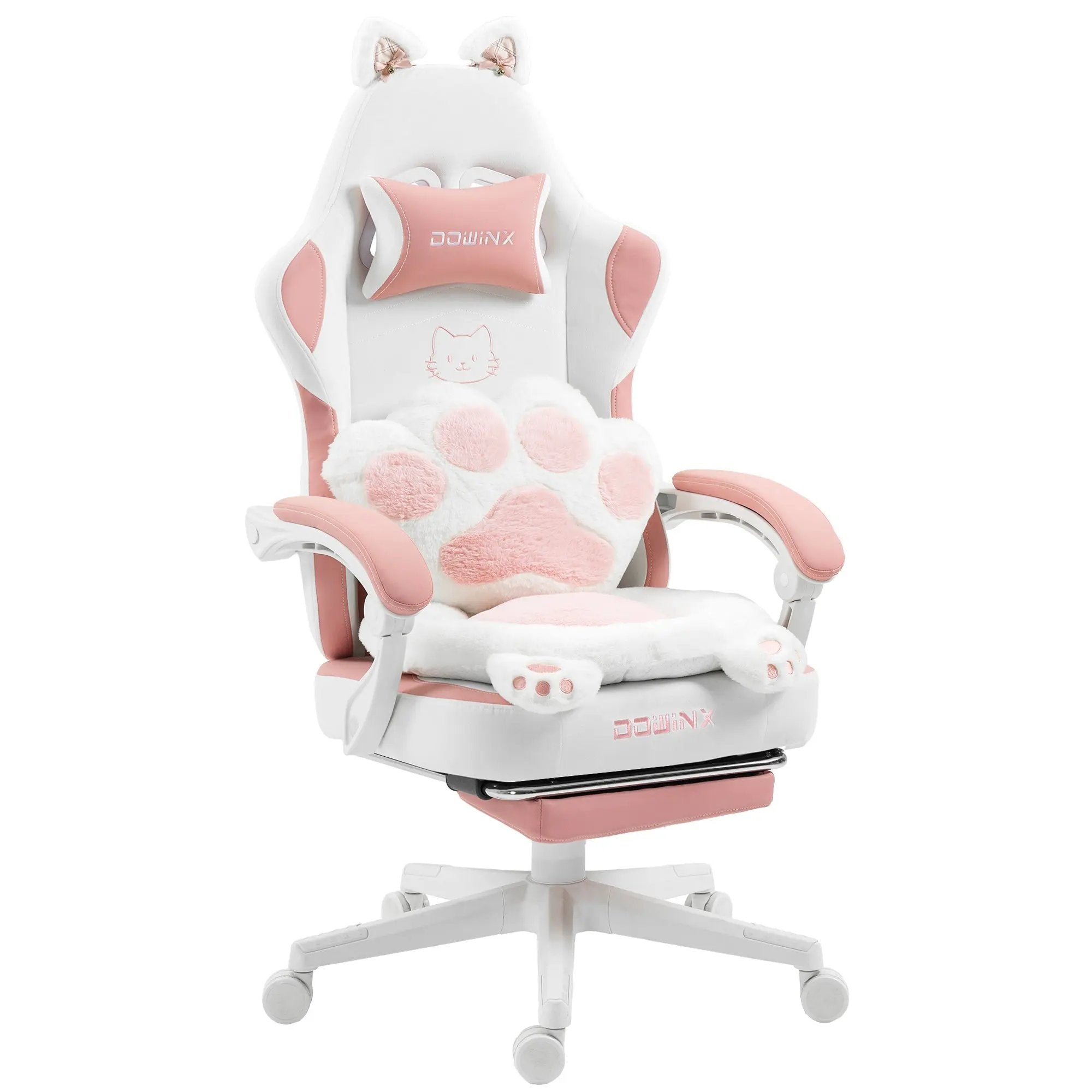 Dowinx Gaming Chair Cute with Cat Ears Paw Lumbar and Cushion