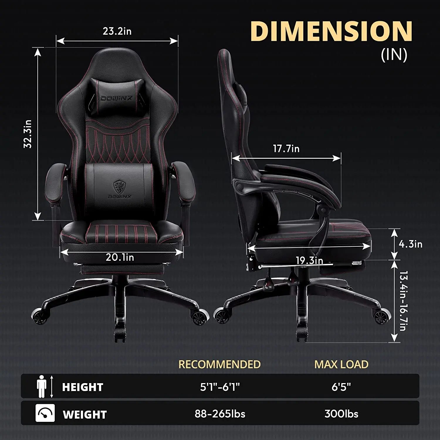 Dowinx 6657A Gaming Chair Breathable PU Leather with Pocket Spring