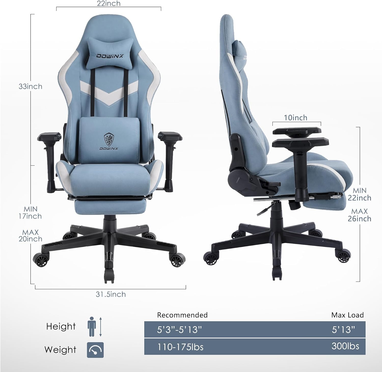 Gaming Chair Fabric with Pocket Spring Cushion, Massage Game Chair