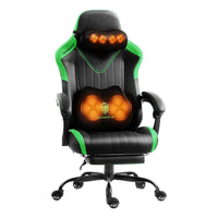 Dowinx Shiatsu Massage Gaming Chair with Footrest – Ergonomic Leather Recliner | 66D59A - Black & Green