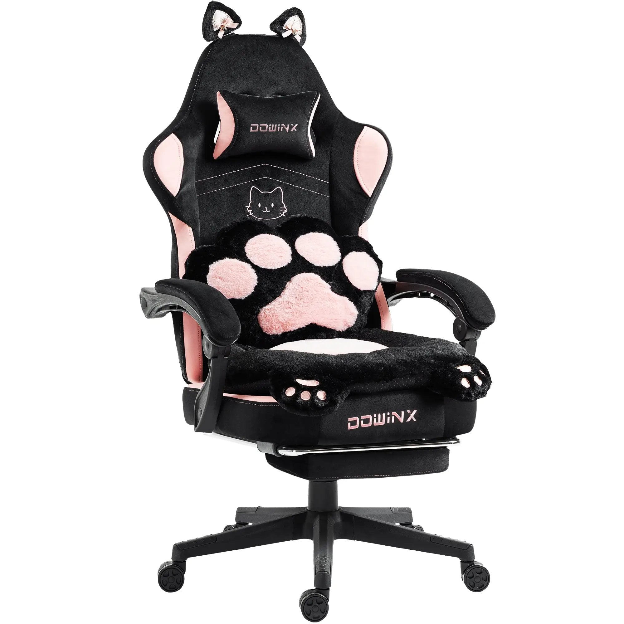 Dowinx Gaming Chair Cute with Cat Ears Paw Lumbar and Cushion