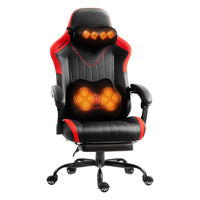 Dowinx Shiatsu Massage Gaming Chair with Footrest – Ergonomic Leather Recliner | 66D59A - Black & red