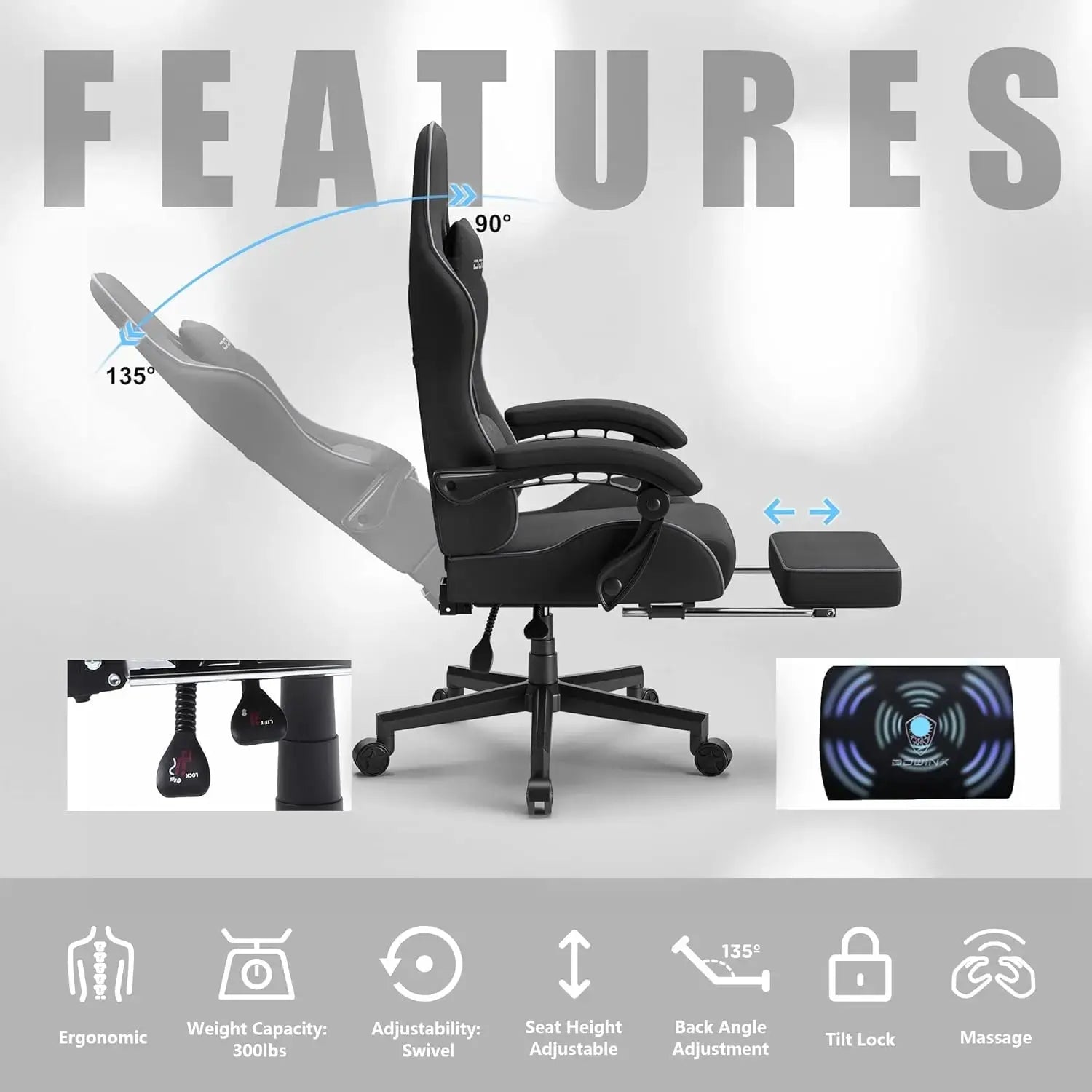 Dowinx Gaming Chair Fabric with Pocket Spring Cushion Black – DOWINX