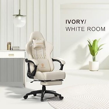 Dowinx 6689 Gaming Office Chair Ergonomic Racing Style-White(Ivory
