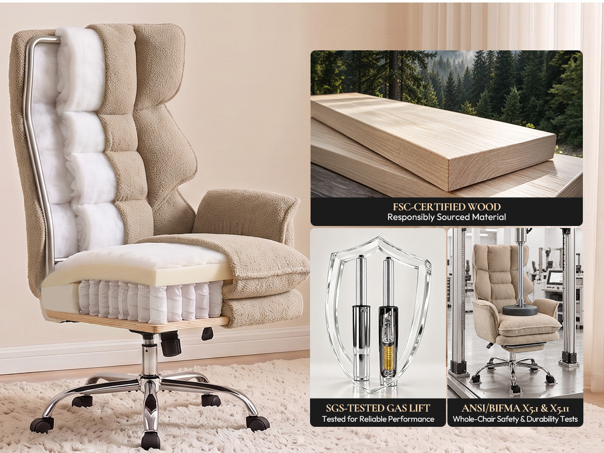 Dowinx CozyNest FSC-certified wood SGS-tested gas lift and ANSI BIFMA tested construction
