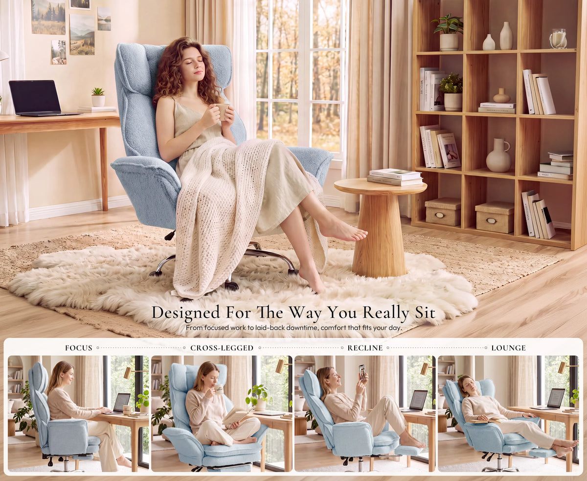 Dowinx CozyNest office chair designed for focused work, cross-legged sitting, reclining and lounging