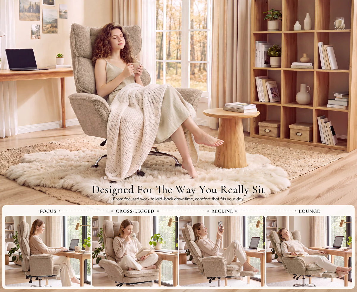Dowinx CozyNest office chair designed for focused work, cross-legged sitting, reclining and lounging