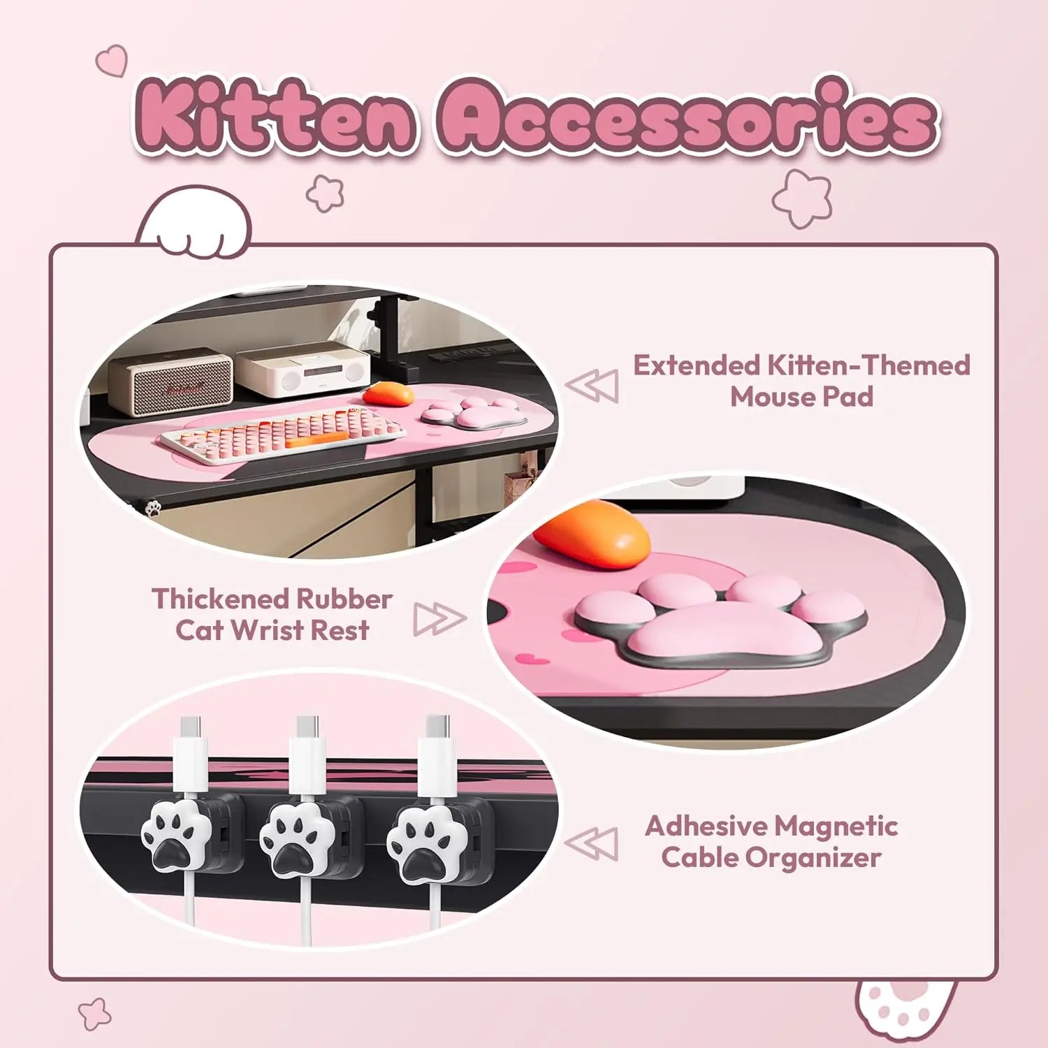 L-Shaped Gaming Desk Cute SERIES 43-Inch, Black&Pink