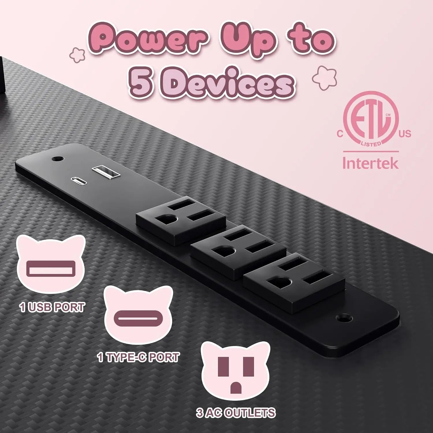 L-Shaped Gaming Desk Cute SERIES 43-Inch, Black&Pink