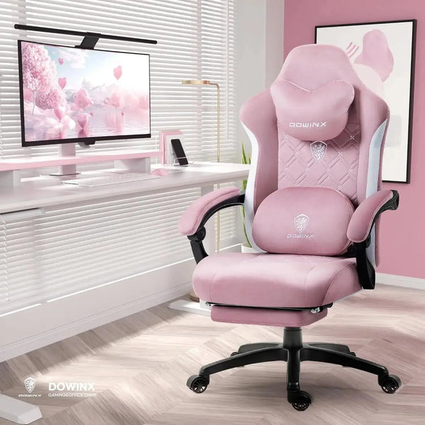 Dowinx PINK Gaming Chair with Heated Massage,Wide and High Back, Pocket
