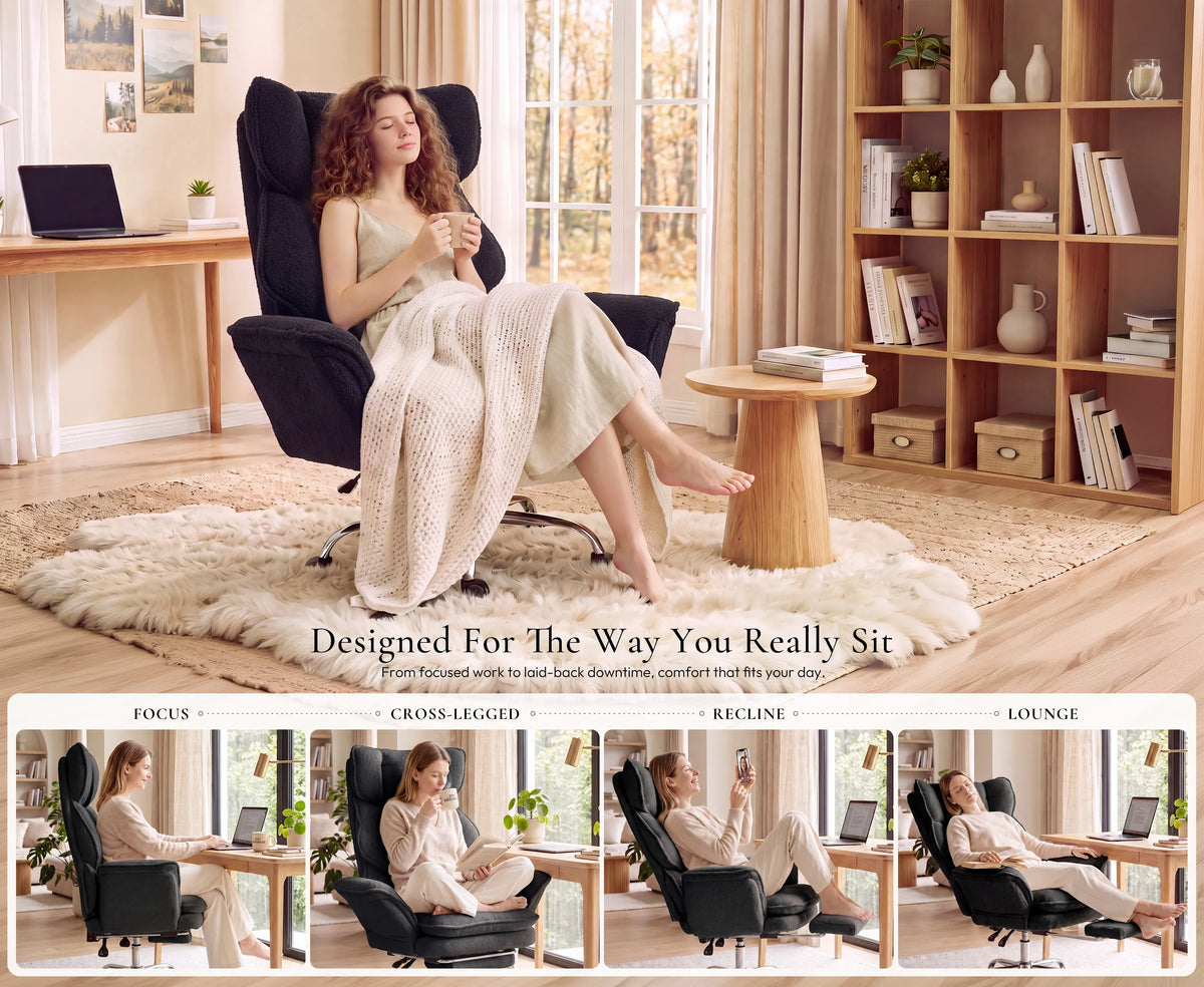 Dowinx CozyNest office chair designed for focused work, cross-legged sitting, reclining and lounging