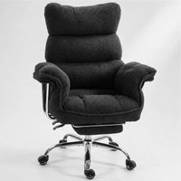 Dowinx 66B7 Big & Tall Office Chair with Footrest, Teddy Fabric Ergonomic Recliner - Black