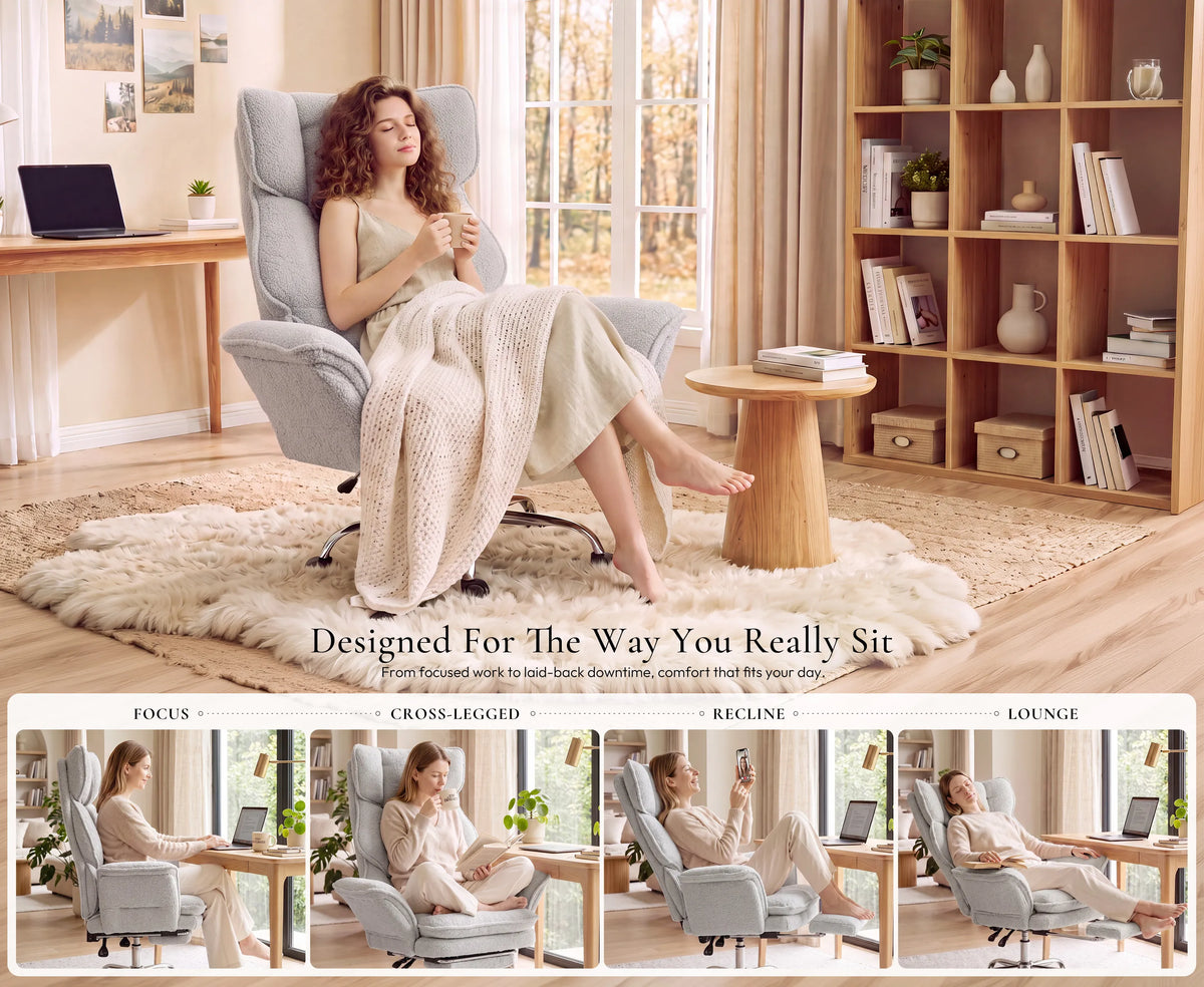Dowinx CozyNest office chair designed for focused work, cross-legged sitting, reclining and lounging