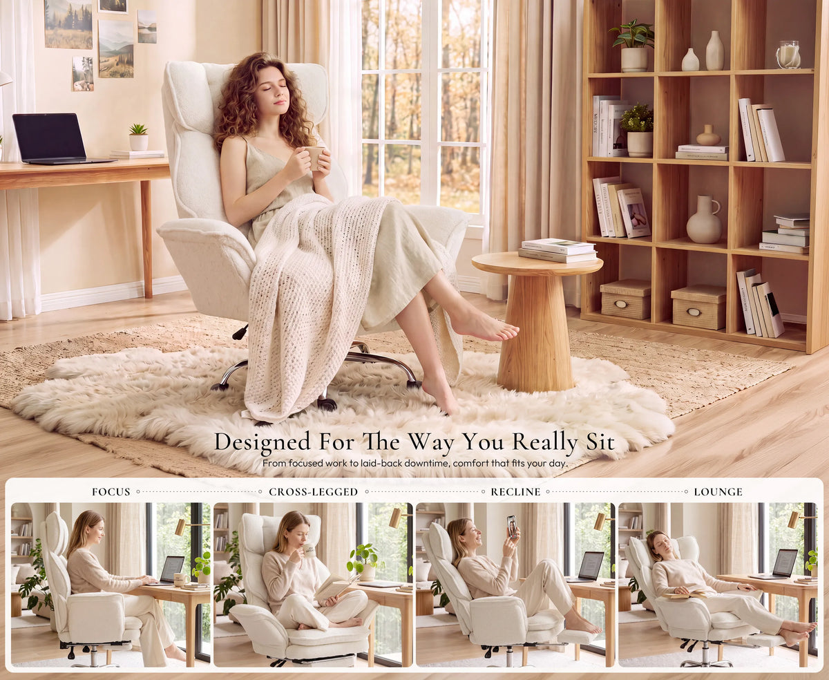 Dowinx CozyNest office chair designed for focused work, cross-legged sitting, reclining and lounging