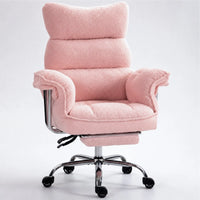 Dowinx 66B7 Big & Tall Office Chair with Footrest, Teddy Fabric Ergonomic Recliner - Pink
