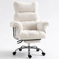 Dowinx 66B7 Big & Tall Office Chair with Footrest, Teddy Fabric Ergonomic Recliner - White