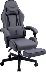 Gaming Chair Fabric with Pocket Spring Cushion, Massage Game Chair Cloth  with Headrest, Ergonomic Computer Chair with Footrest 290LBS, Light Grey