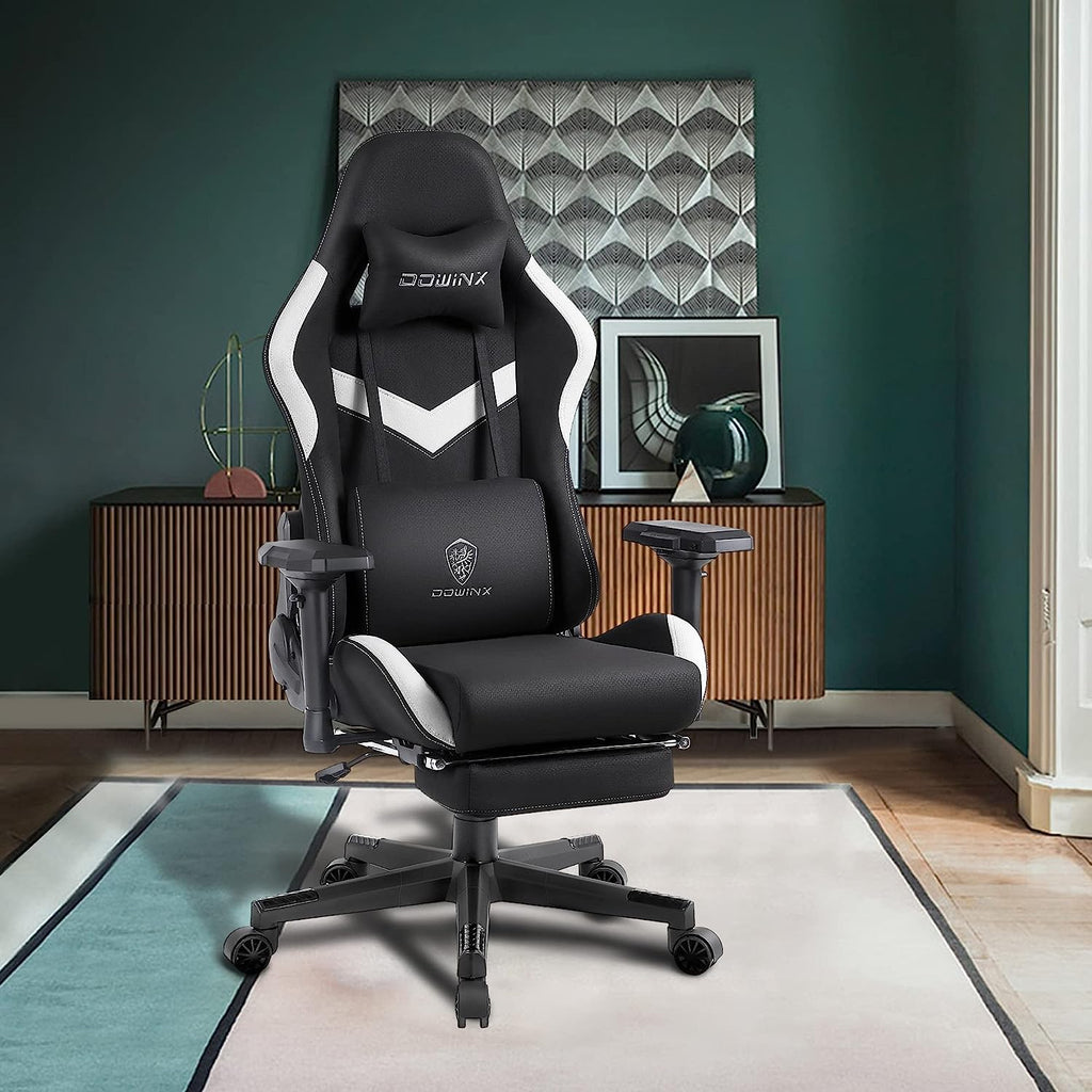 Dowinx Gaming Chair Breathable Fabric Office Chair With Footrest Black 