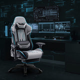 Dowinx Gaming Chair Breathable Quilted PU Leather Gamer Chair with Customized 4D Armrests, Ergonomic Game Chair with Massage (Grey)