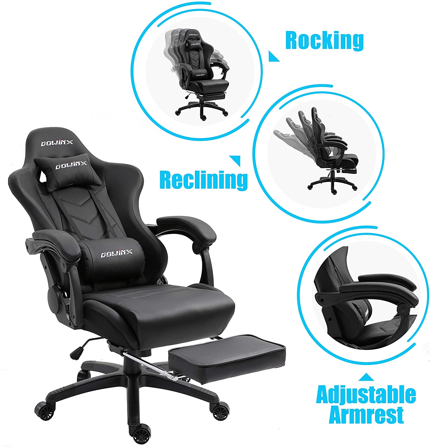Dowinx Gaming Chair Cute with Cat Ears and Massage Lumbar Support