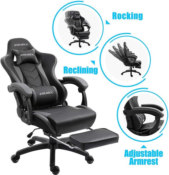 Dowinx 6688 Gaming Chair with Massage Lumbar Support-Black&Gray ...