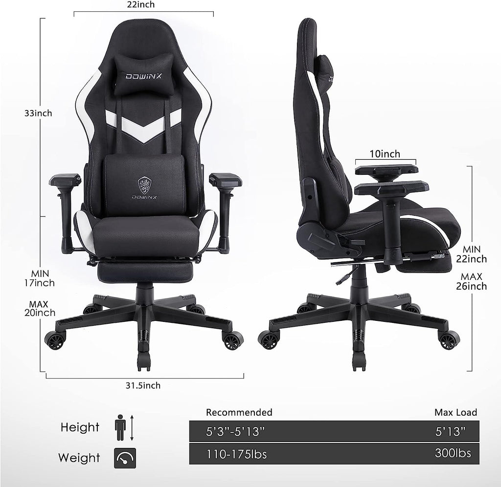 Dowinx Gaming Chair Breathable Fabric Office Chair with Footrest Black ...