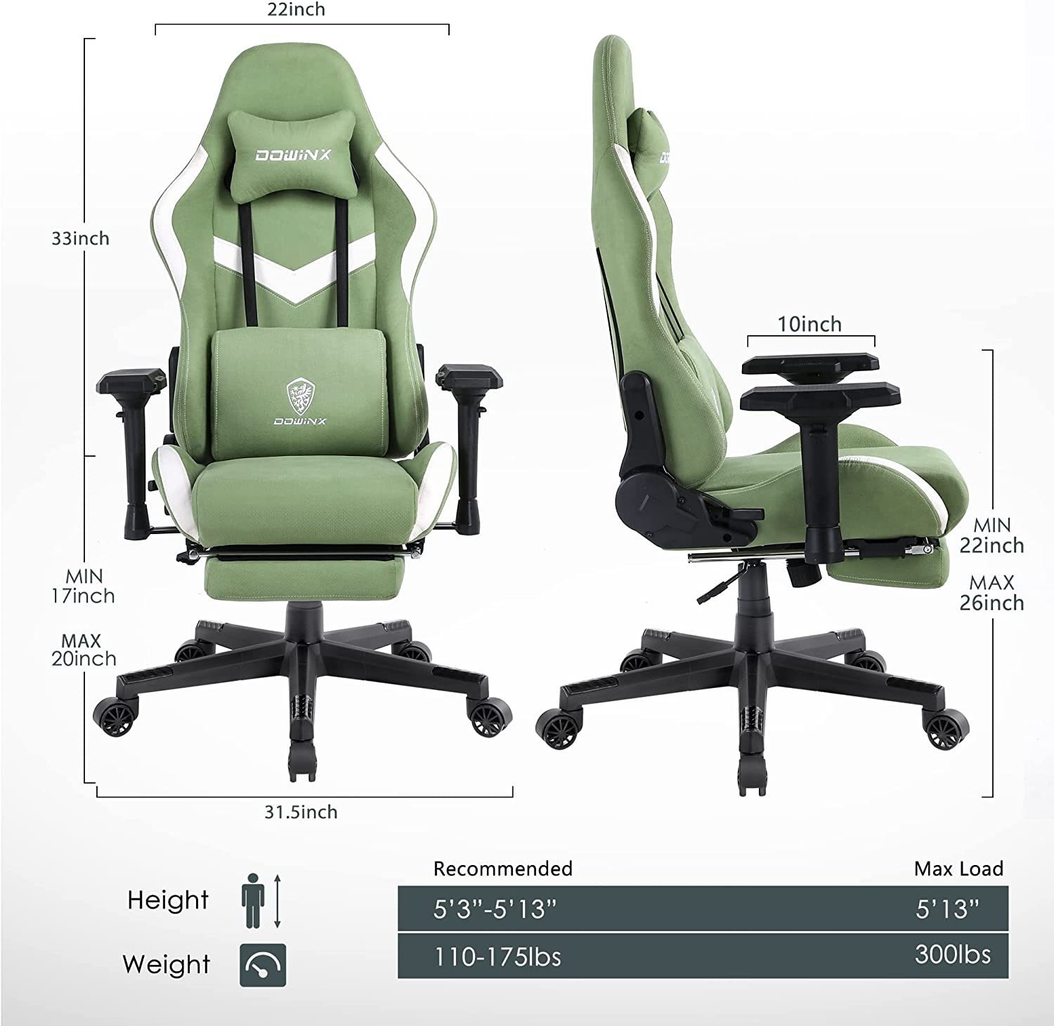 Dowinx Gaming Chair Ergonomic Office Recliner for Computer (all