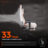 Dowinx Gaming Chair Breathable Quilted PU Leather Gamer Chair with Customized 4D Armrests, Ergonomic Game Chair with Massage (White)