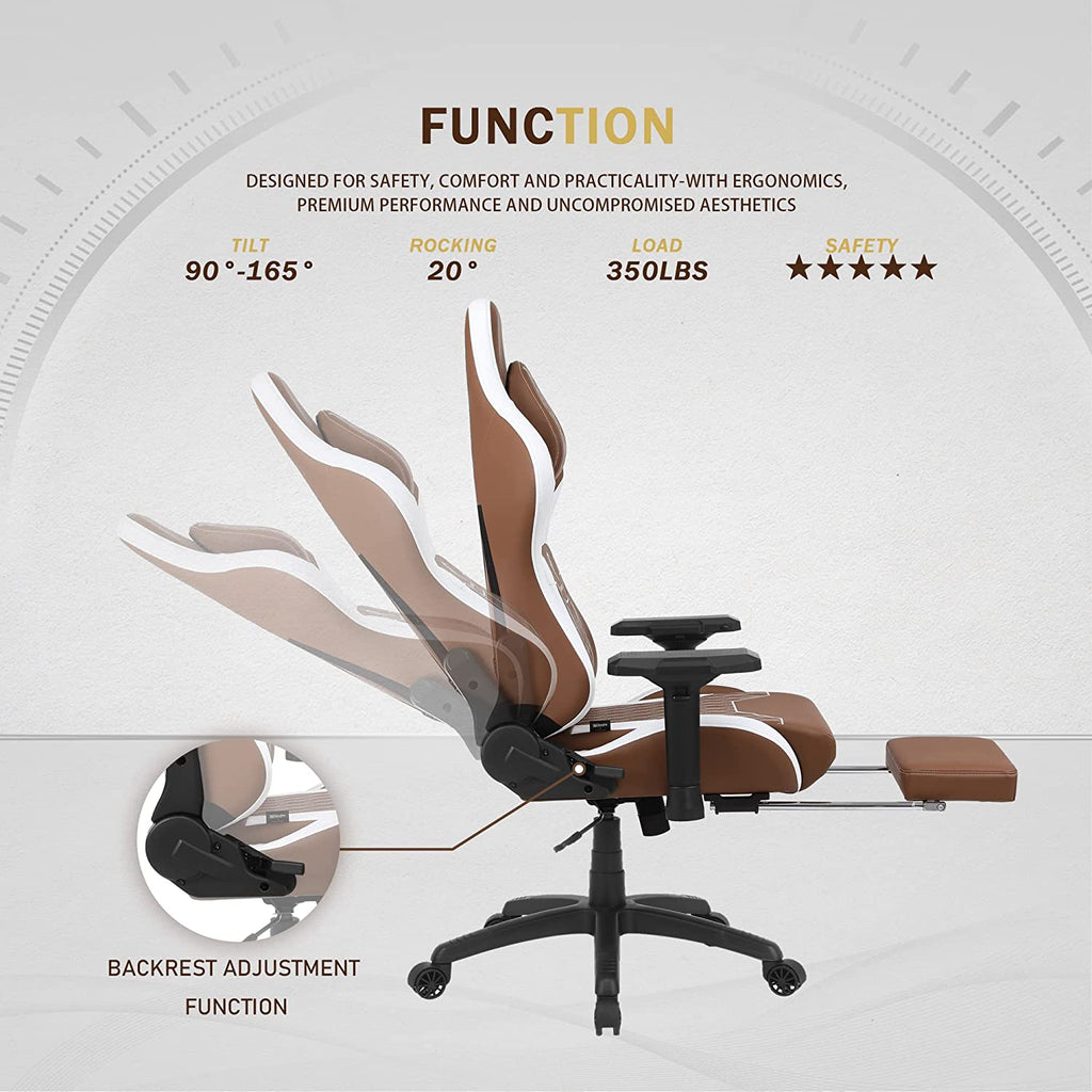 Dowinx 6689LBrown Gaming Chair Big and Tall with 4D Armrests PU