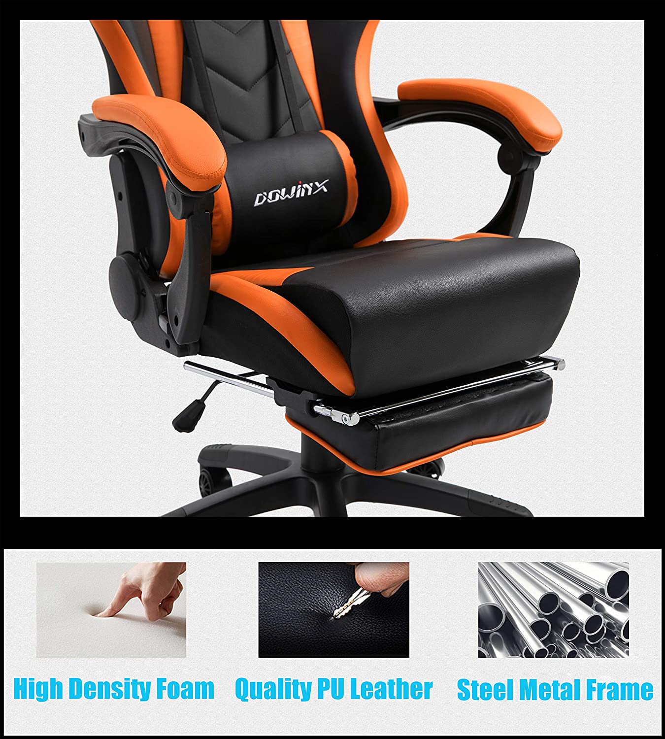 Dowinx Gaming/Office PC Chair with Massage Lumbar Support,  Vintage Style PU Leather High Back Adjustable Swivel Task Chair with  Footrest (Black and Red) : Home & Kitchen