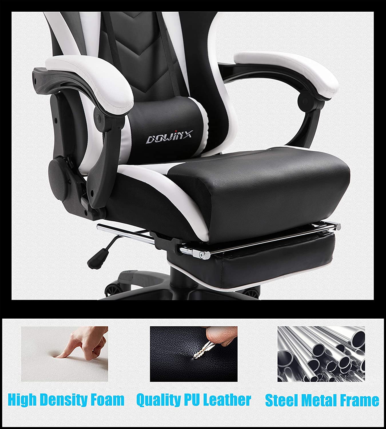 PU Leather Gaming Chair with USB Massage Lumbar Pillow and