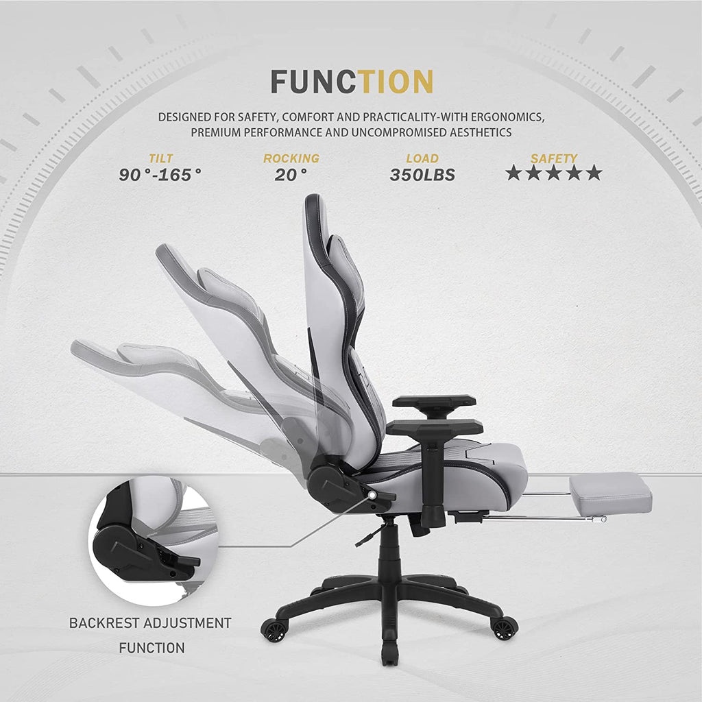 Dowinx 6689LGrey Gaming Chair Big and Tall with 4D Armrests PU Leather