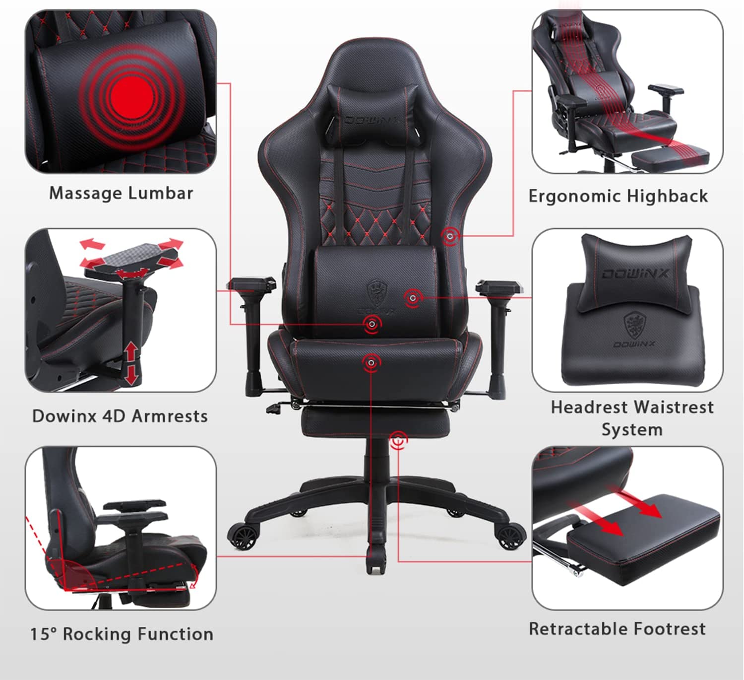 Dowinx 6689S Gaming Office Chair Ergonomic Racing Style-BLACK – DOWINX  GAMING CHAIR